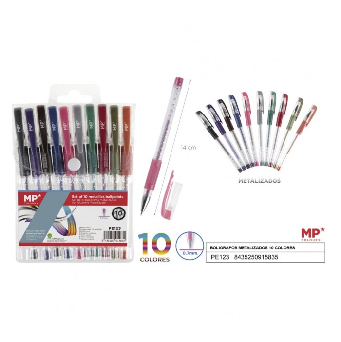 Set de 10 bolígrafos metalizados