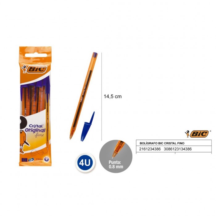 Pack de 4 bolígrafos finos Bic azul