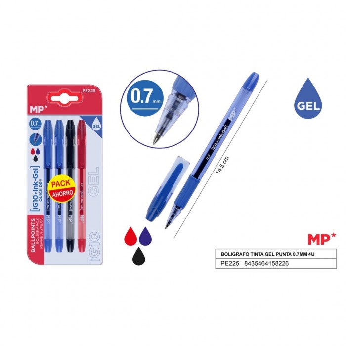 Pack de 4 bolígrafos gel de colores