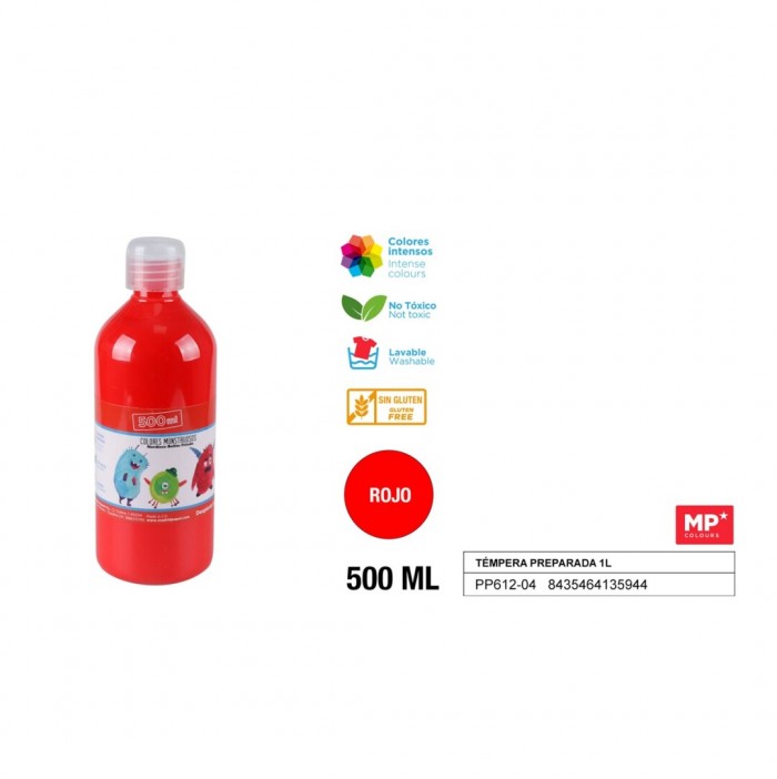 Témpera líquida roja (500 ml)