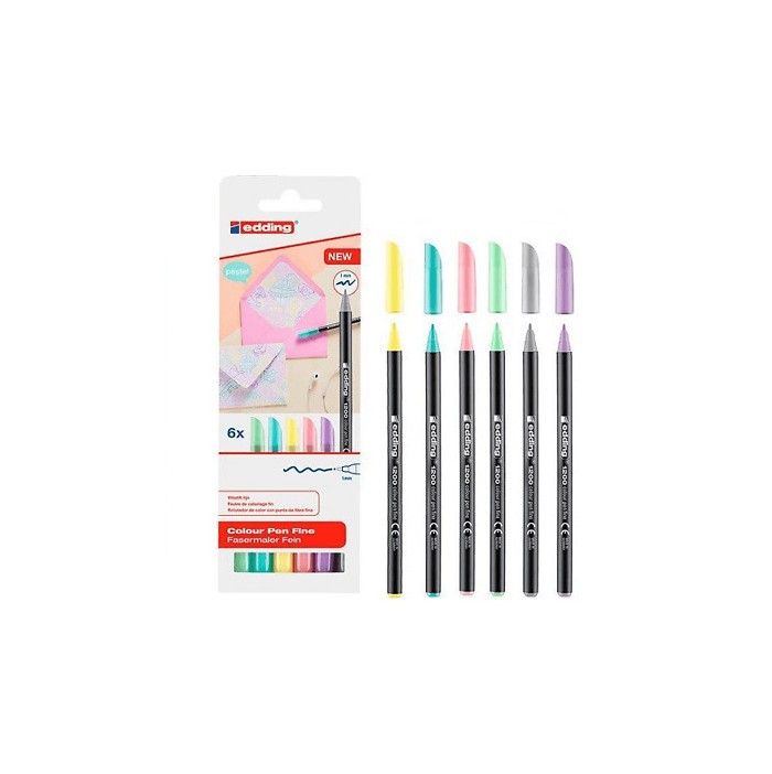 Pack 6  rotuladores pastel edding